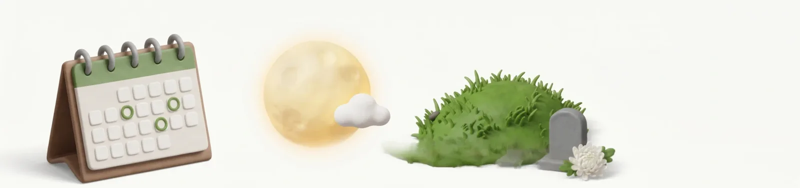 달력과 보름달, 봉분 그림